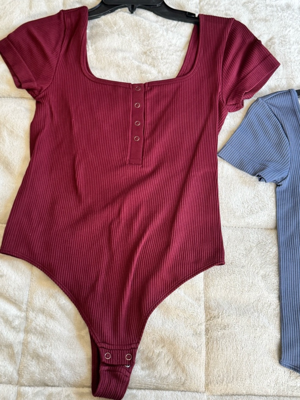 2 SO Ribbed Square-Neck Bodysuit - Burgundy & Slate Blue - Picture 2 of 3